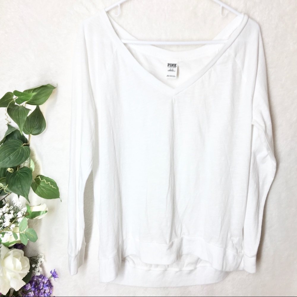 Pink Victoria’s Secret Pajama Top White V Neck
